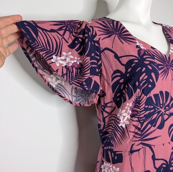 Modcloth x Collectif Thelma Tropicool pink blue v neck high low maxi dress 8 - Picture 5 of 12